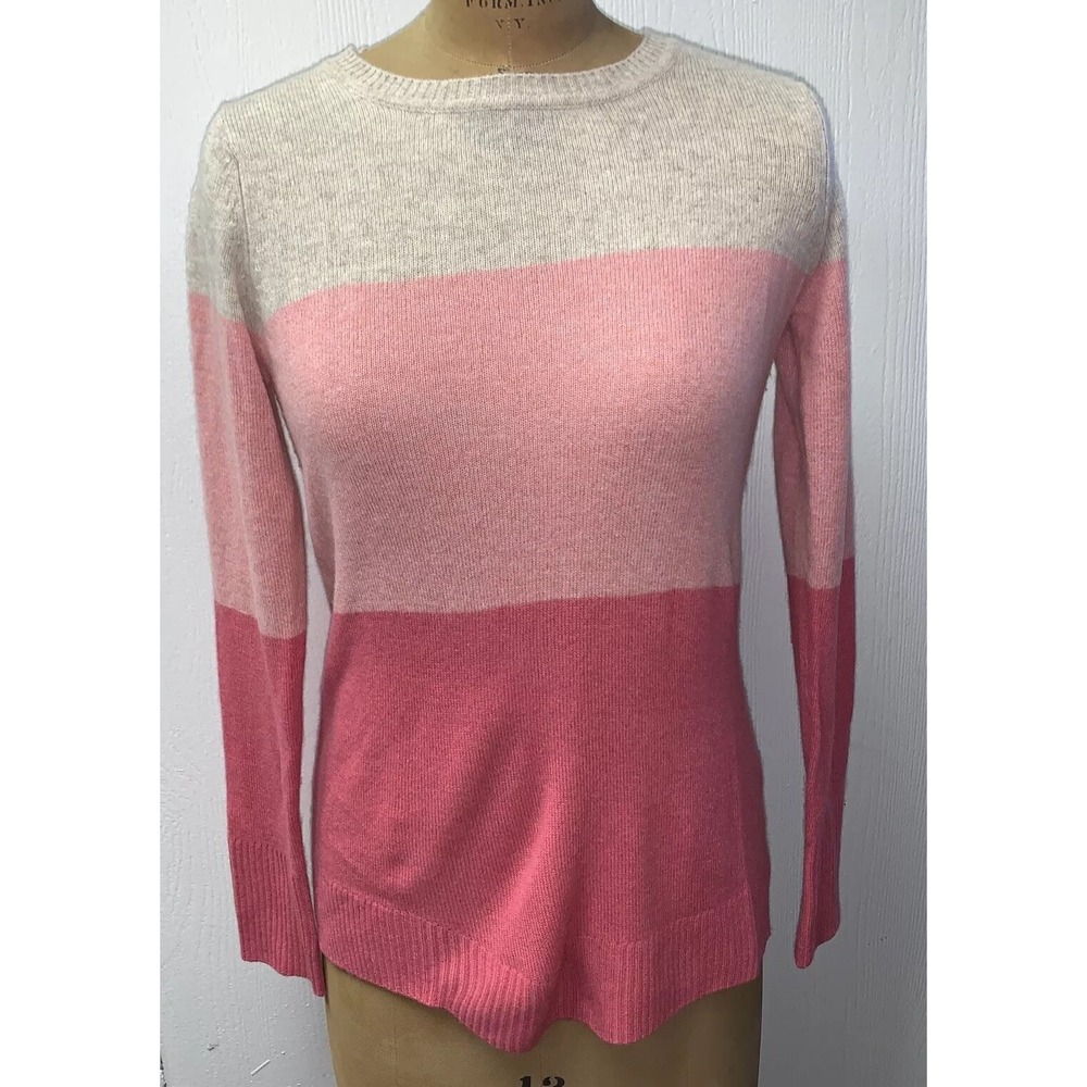 Nanette Lepore 100% Cashmere Sweater Womens S Pink Beige Color Block‎ Pullover